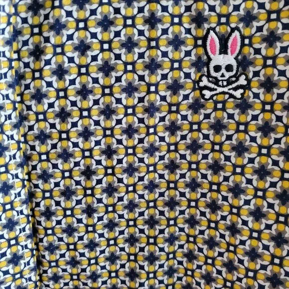 Psycho Bunny 100% Pima Cotton Geometric Printed Long Sleeve Button Down Shirt M - Picture 5 of 13